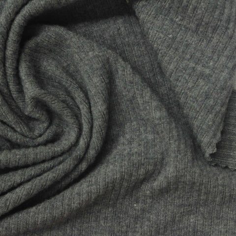 Heather Grey Marl Rib Knit, Poly-Viscose, 225 gsm