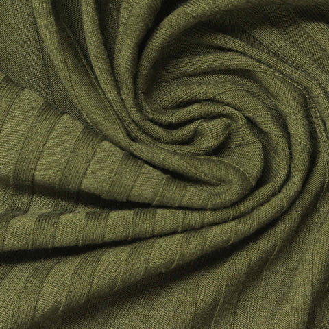 Polyester Viscose Stretch Rib Knit Fabric, 220 gsm, 155 cm — Green