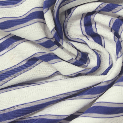 Blue Horizontal-Stripe Jersey Knit, Polyester, 170 gsm