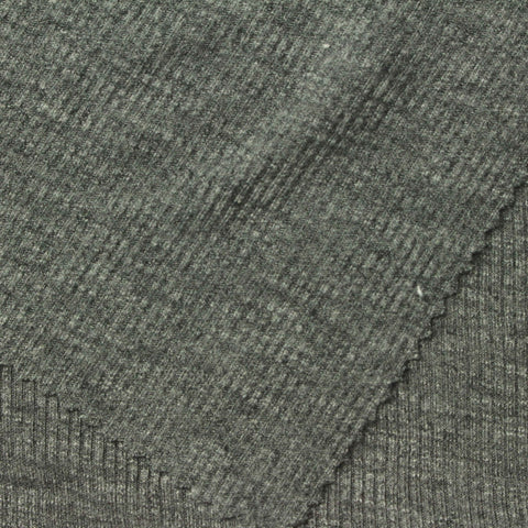 Grey Marl Rib Knit, Poly-Viscose, 180 gsm
