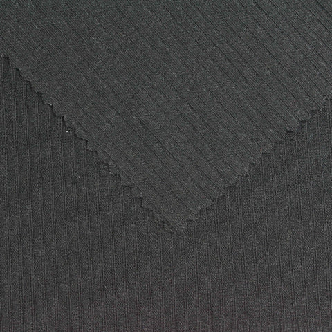 Dark Grey Vertical-Stripe Rib Knit, Polyester, 230 gsm