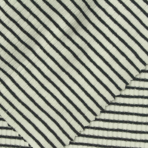 Black Horizontal-Stripe Rib Knit, Poly-Viscose, 270 gsm, 160 cm