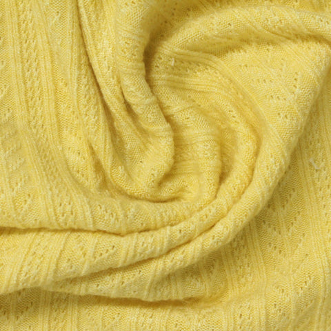 Yellow Openwork-Stripe Pointelle Knit, Viscose-Poly
