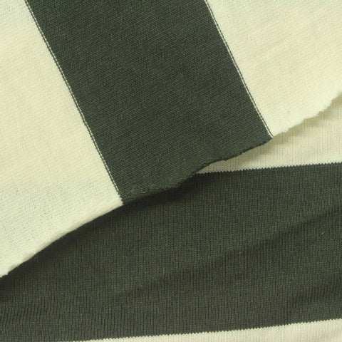 Dark Green Horizontal-Stripe Jersey Knit, Cotton