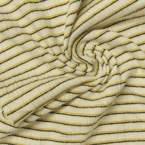 Yellow Horizontal-Stripe Crepe, Cotton-Poly, 151 gsm