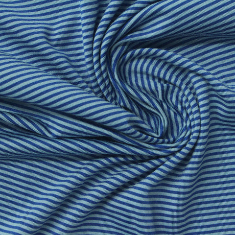 Blue Horizontal-Stripe Jersey Knit, Polyester, 147 gsm