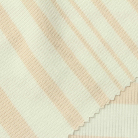 Cream Horizontal-Stripe Rib Knit, Poly-Viscose, 250 gsm