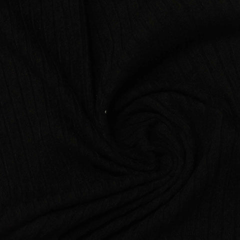 Polyester Viscose Stretch Rib Knit Fabric, 275 gsm, 115 cm — Black
