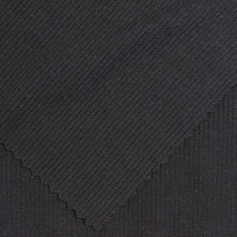 Polyester Viscose Stretch Rib Knit Fabric, 270 gsm, 120 cm — Black