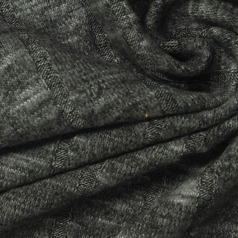 Dark Grey Heathered-Marl Rib Knit, Viscose-Poly, 280 gsm