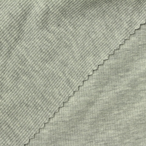 Grey Marl Rib Knit, Cotton-Poly, 280 gsm