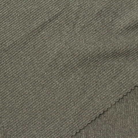 Heathered Grey-Green Marl Rib Knit, Polyester, 220 gsm
