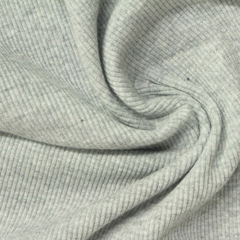 Heather Cotton Polyester Rib Knit Fabric, 350 gsm, 118 cm — Grey