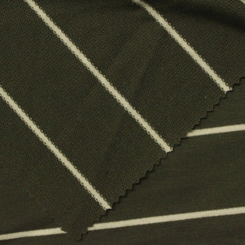 Dark Green Horizontal-Stripe French Terry, Poly-Viscose