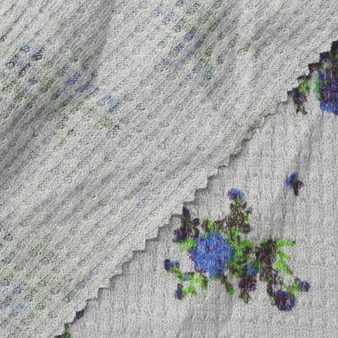 Blue Floral Waffle Knit, Viscose-Poly