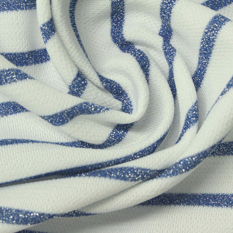 Blue Horizontal-Stripe Interlock Knit, Poly-Metallic