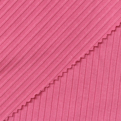 Polyester Viscose Stretch Rib Knit Fabric, 255 gsm — Pink