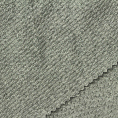 Grey Heathered-Marl Rib Knit, Cotton-Poly, 235 gsm