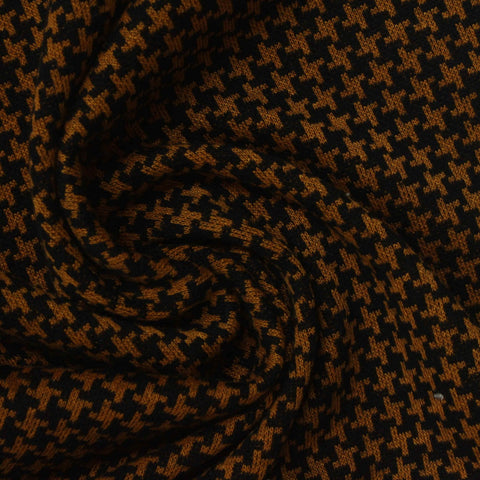 Black Houndstooth Interlock Knit, Poly-Cotton, 240 gsm