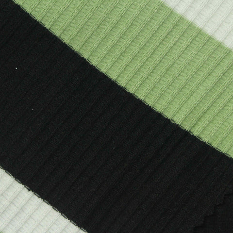 Black Horizontal-Stripe Rib Knit, Poly-Cotton, 169 gsm