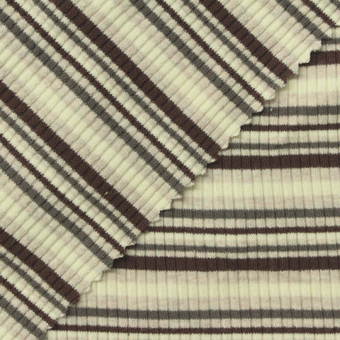 Cream Horizontal-Stripe Rib Knit, Cotton, 265 gsm