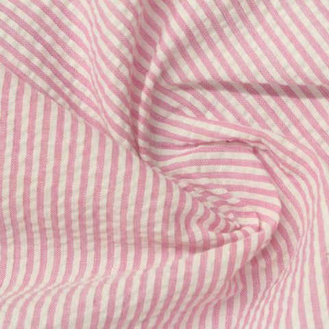Polyester Cotton Seersucker Fabric, 120 gsm, 145 cm — Pink