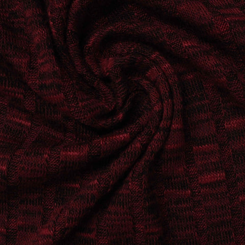 Dark Red Heathered-Marl Rib Knit, Viscose-Poly