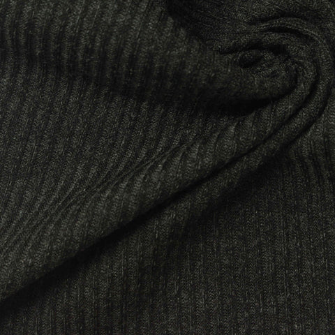 Dark Charcoal Heather Rib Knit, Viscose-Poly