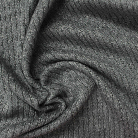 Grey Marl Rib Knit, Viscose-Poly, 220 gsm