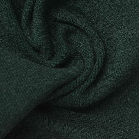 Dark Green Marl Rib Knit, Cotton-Poly