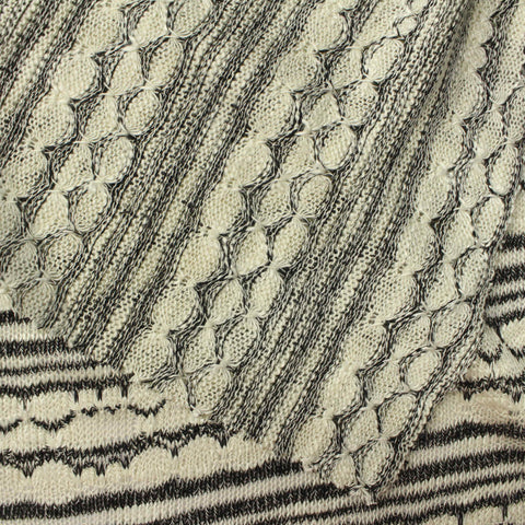 Cream Horizontal-Stripe Chunky Knit, Viscose-Poly, 185 gsm