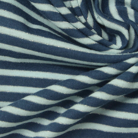 Dark Blue Horizontal-Stripe Jersey Knit, Cotton