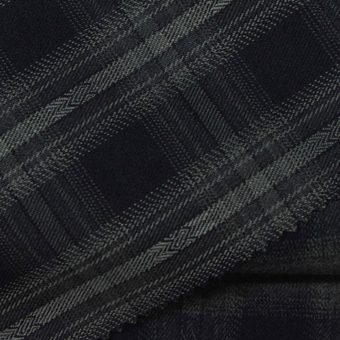 Dark Grey Tone-on-Tone Plaid Woven, Poly-Viscose