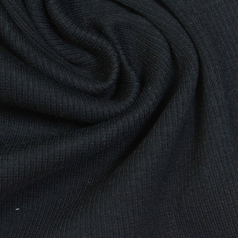 Cotton Stretch Rib Knit Fabric, 400 gsm, 115 cm — Black