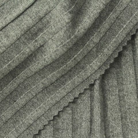 Grey Marl Rib Knit, Poly-Viscose, 270 gsm