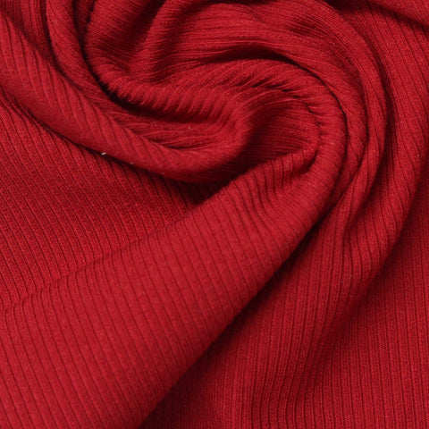 Viscose Acrylic Stretch Rib Knit Fabric, 260 gsm, 165 cm — Red