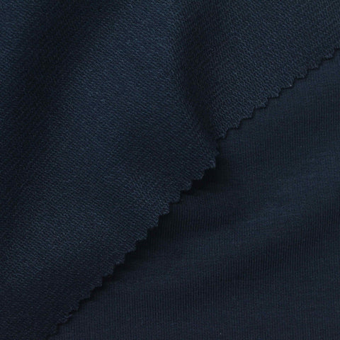 Polyester Viscose Stretch French Terry Fabric, 298 gsm, 170 cm — Navy