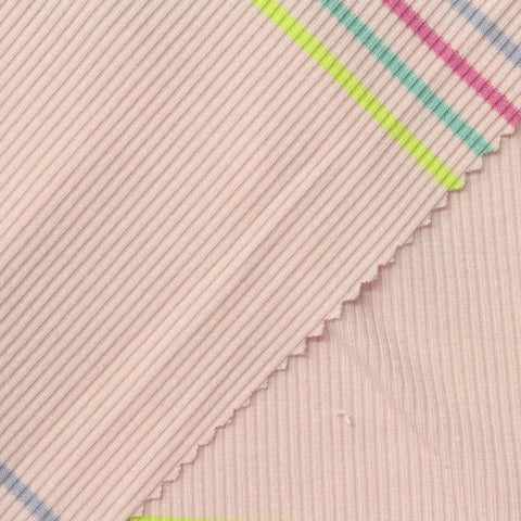 Pink Horizontal-Stripe Rib Knit, Viscose, 250 gsm, 160 cm