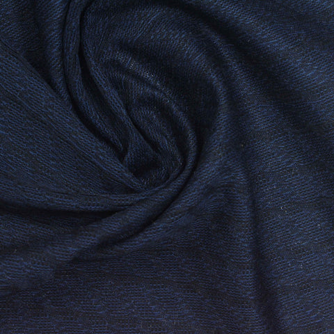 Dark Blue Textured Jersey Knit, Cotton-Linen