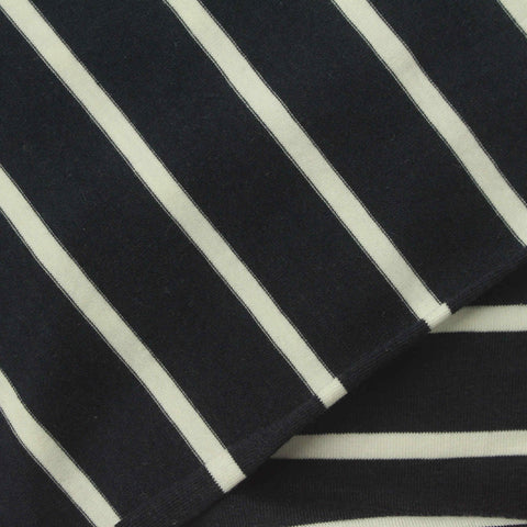 White Horizontal-Stripe Jersey Knit, Viscose-Cotton