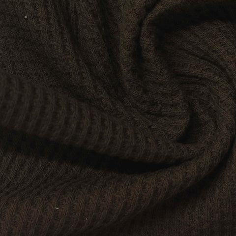 Dark Brown Ribbed Waffle Knit, Poly-Cotton