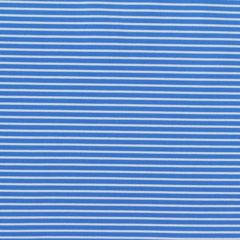 Blue Horizontal-Stripe Jersey Knit, Nylon-Poly
