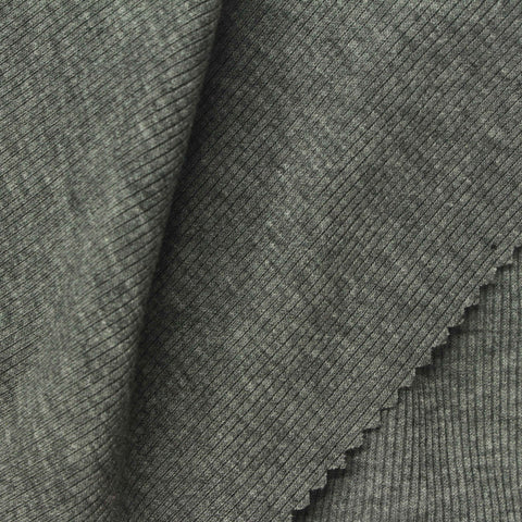 Grey Heather Rib Knit, Poly-Viscose, 215 gsm