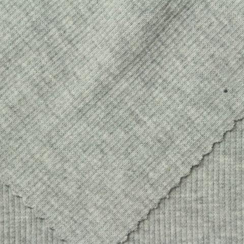 Light Grey Heathered-Marl Rib Knit, Cotton-Poly, 279 gsm