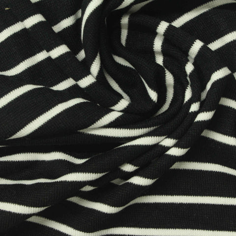 Black Horizontal-Stripe Rib Knit, Viscose, 240 gsm, 165 cm
