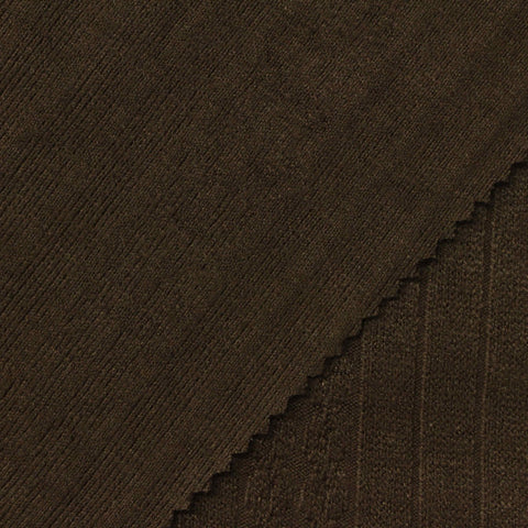 Dark Brown Vertical-Stripe Rib Knit, Viscose-Poly
