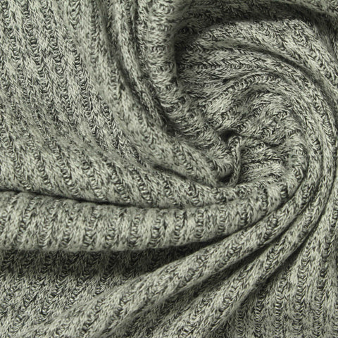 Grey Marl Rib Knit, Viscose-Poly, 179 gsm