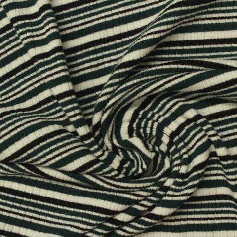Dark Green Horizontal-Stripe Rib Knit, Viscose