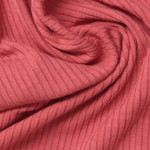 Polyester Viscose Stretch Rib Knit Fabric, 280 gsm, 132 cm — Pink