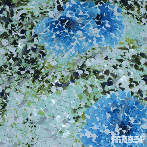 Blue Sequins Mesh, Polyester